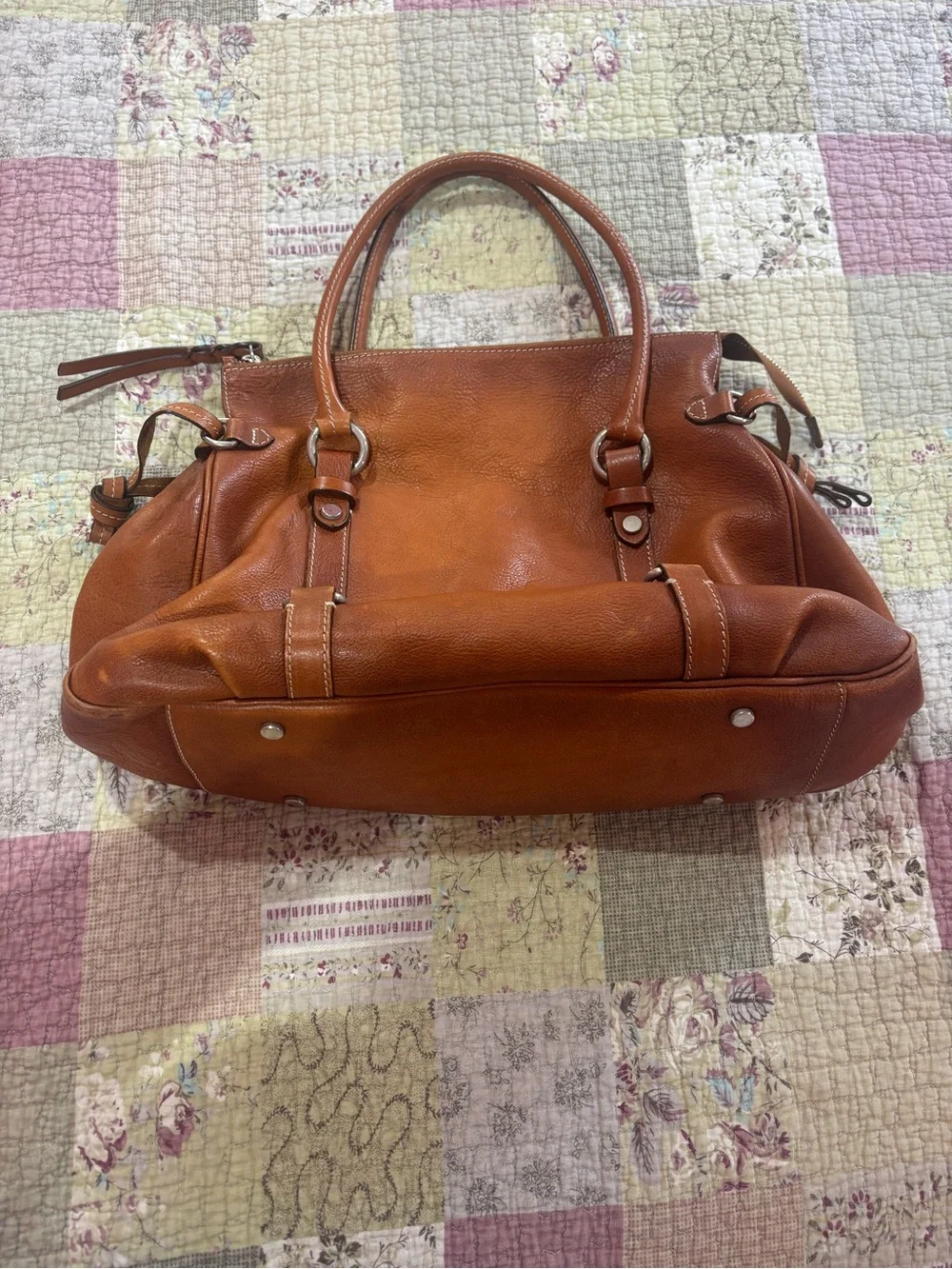 Structured Leather Satchel in Cognac Brown